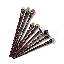 Swartizia Spp Wood Hair Sticks, with Natural Mixed Gemstone, Dark Red, 173~239x15~19x10~15mm