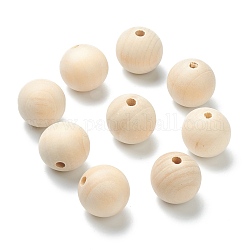 Natural Unfinished Wood Beads, Round Wooden Loose Beads, Wheat, 29.5x27.5mm, Hole: 6mm
