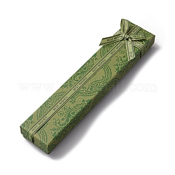 Scatole per collane di carta rettangolari con stampa floreale con fiocco, custodia regalo per gioielli per riporre collane, verde lime, 21x4x2.2cm