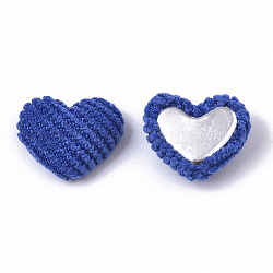 Cabochon ricoperti di tessuto in velluto a coste, con bottone alluminio, cuore, blu, 14~15x16~17x6~7mm