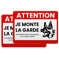 Panneau d'avertissement en aluminium, rectangle avec mot, Motif de chien, 25x18x0.08 cm