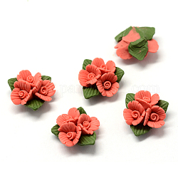 Handgemachte Porzellan Cabochons, China Clay Perlen, Blume, rot, 19~20x18~19x9~10.5 mm