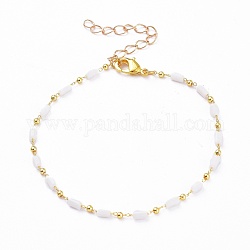 Chain Bracelets, with Handmade Glass Beaded Chains and Brass Lobster Claw Clasps, Lead Free & Cadmium Free, White, 7-5/8 inch(19.4cm)