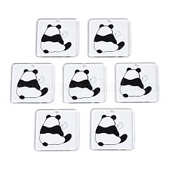 Pendentifs acryliques imprimés transparents, carré avec panda, noir, 34.5x34.5x2.5mm, Trou: 1.6mm
