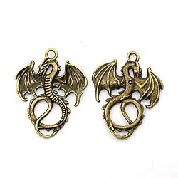 Tibetan Style Pendants, Alloy Dragon Necklace Pendants, Cadmium Free & Nickel Free & Lead Free, Antique Bronze, 35x28x2mm, Hole: 2.5mm
