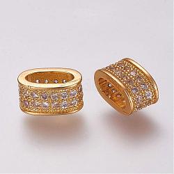 Brass Micro Pave Cubic Zirconia Slide Charms, Oval, Golden, 5x10x5.5mm, Hole: 3x7mm