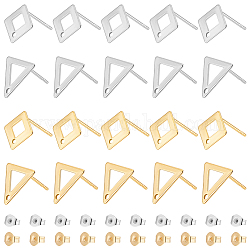 Dicosmetic 40 Stück hohler Rhombus-Ohrstecker im 4-Stil, dreieckiger Ohrring, blanke Ohrstecker mit Loch, Ohrstecker-Komponenten aus Edelstahl mit Ohrmuttern für die Herstellung von Ohrringen, Bohrung: 1 mm, Stift: 0.8 mm