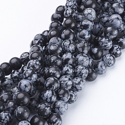 Chapelets de perles de flocon de neige en obsidienne naturelle, ronde, 8mm