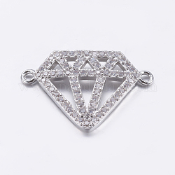 Liens de zircone cubique en laiton micro-pavé, clair, diamant, Platine plaqué réel, 14x20x1.5mm, Trou: 1mm