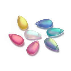 Glass Pendants, Frosted, Teardrop, Mixed Color, 15.5x8.8x5.5mm, Hole: 1mm