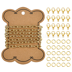 BENECREAT 1M Brass Oval Paperclip Chains, Soldered, with Card Paper, Real 18K Gold Plated, 40Pcs 304 Stainless Steel Open Jump Rings & Lobster Claw Clasps, Golden, 3.28 Feet(1m)/card, 20pcs/style