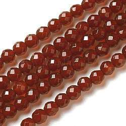 Cuentas de cornalina naturales hebras, facetados, redondo, rojo, 3~3.5x2~3.5mm, agujero: 0.2 mm, aproximamente 119~178 pcs / cadena, 15~15.5 pulgada (41.3~41.7 cm)