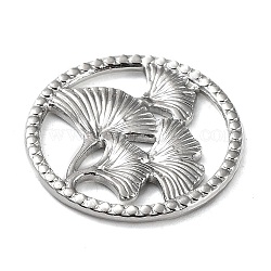 304 Stainless Steel Cabochon, Ring with Ginkgo Leaf, Stainless Steel Color, 19x1.5mm