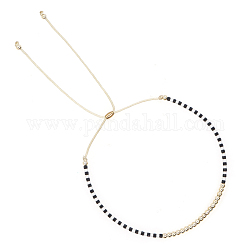 Bracelet coulissant tressé en graines de verre, bracelet réglable pour femme, or, 11 pouce (28 cm)