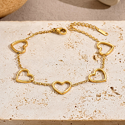 Pulseras de cadena de eslabones de acero inoxidable, corazón, real 18k chapado en oro, 7-7/8 pulgada (20 cm)