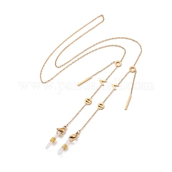 304 Edelstahl-Halskette mit Wortliebesgliedern für Brillen mit Kabelketten, für Brillenketten, mit Karabiner verschlüsse, Messingfeder und Gummi, golden, 700x1 mm