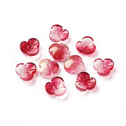 Perles en verre transparentes, avec de la poudre de paillettes, teints et chauffée, fleur, cramoisi, 12x3.6mm, Trou: 1mm