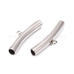 304 tubo curvato in acciaio inox, loop bails, perline bail, colore acciaio inossidabile, 32~33.5x8mm, Foro: 2 mm