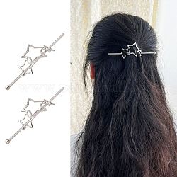 Legierungshaar Sticks, Pferdeschwanzhalter mit hohlen Haaren, für DIY-Haarstick-Accessoires im japanischen Stil, Stern, Platin Farbe, 53x34x1.5 mm