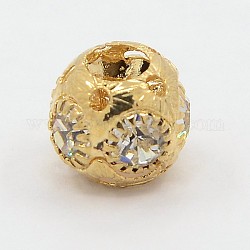 Alloy Crystal Glass Rhinestone European Round Beads, Moon, Golden, 10x8mm, Hole: 4.5mm