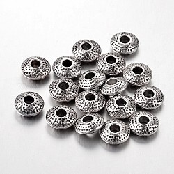 Séparateurs perles en alliage de style tibétain, sans plomb et sans cadmium et sans nickel, plat rond, argent antique, 8x3mm, trou: 2.5 mm.