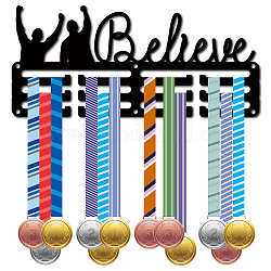 Спортивная тема железная вешалка для медалей настенная стойка для дисплея, 3-строчный, с винтами, слово, 130x290 мм, отверстие : 5 мм