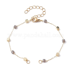 Fabrication de bracelets de chaîne à maillons en perles de cube en laiton faits à la main, avec fermoir, convient aux breloques de connecteur, or, 6-7/8 pouce (17.4 cm)