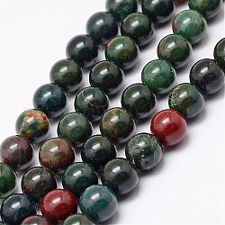 Brins de perles de pierre de sang indienne naturelle, perles de pierre d'héliotrope, ronde, 8mm, Trou: 1mm, Environ 48 pcs/chapelet, 15 pouce