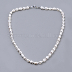 Collares de abalorios de perlas naturales, con cierres  de pinza de langosta de bronce y anillo de hierro, color de concha, 19.59 pulgada (480 mm)