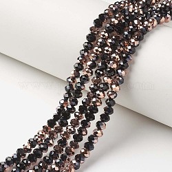 Chapelets de perles en verre opaque électrolytique, la moitié du cuivre plaqué, facette, rondelle, noir, 3.5x3mm, Trou: 0.4mm, Environ 123~127 pcs/chapelet, 13.7~14.1 pouce (35~36 cm)