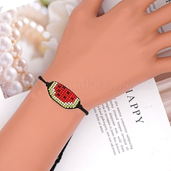 Armband aus geflochtenen Perlen aus Glassamen, Wassermelone Freundschaftsarmband für Frauen, rot, 11 Zoll (28 cm)