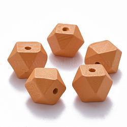 Painted Natural Wood Beads, Polygon, Orange, 15.5x16x16mm, Hole: 3.5mm