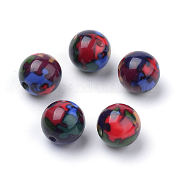 Perles acryliques imprimés opaques, rond avec motif de puzzle, colorées, 11.5~12x11mm, Trou: 2.5mm