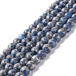 Perles de calcite bleues naturelles, avec ligne en alliage de zinc, ronde, 8mm, Trou: 1.2mm, Environ 50~51 pcs/chapelet, 15.94'' (40.5 cm)
