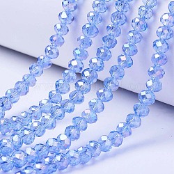 Galvanisieren Glasperlen, ab Farbe plattiert, facettiert, Rondell, Licht Himmel blau, 2.5x2 mm, Bohrung: 0.4 mm, ca. 199 Stk. / Strang, 13.4 Zoll (34 cm)