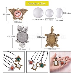 Kit de fabrication de bijoux pendentif animal bricolage, y compris les supports de cabochon en alliage papillon et tortue et hibou, Cabochons en verre, couleur mixte, 27 pcs / boîte