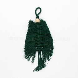 Decorazioni con ciondolo a maglia a tema foglia di natale, con cordino in cotone e perline in legno, verde scuro, 175mm
