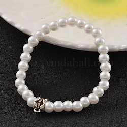 Verre ronde bracelets perles perles extensibles, avec des bélières en alliage de style tibétain, argent antique, blanc, 48mm
