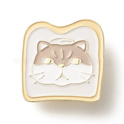 Toast avec broche en émail chat, Broche en émail de fer animal pour vêtements de sac à dos, or clair, bisque, 30x29.5x10mm