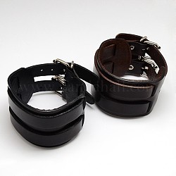 Модный ретро унисекс панк-рок стиля Широкий кожаный шнур браслетов браслеты, с железной ремень часов застежками, разноцветные, 280x50x5 мм