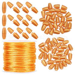 PandaHall Elite 1 Roll Nylon Rattail Satin Cord, Beading String, with 30 Sets Plastic Breakaway Clasps, Gold, Cord: 2m, about 10.93 yards(10m)/roll, Clasps: 24x9mm, Hole: 2.5mm