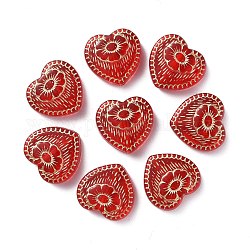 Beschichtung Acryl-Perlen, Metall umschlungen, Herz mit Blume, rot, 17x18x6 mm, Bohrung: 1.6 mm, ca. 388 Stk. / 500 g