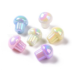 Placage uv perles acryliques opaques irisées arc-en-ciel, champignons, couleur mixte, 14.5x12.5mm, Trou: 1.6mm