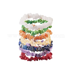 7pcs 7 colores unisex chip pulseras elásticas con cuentas de piedras preciosas naturales y sintéticas, con bolsa de terciopelo, diámetro interior: 1-3/4~2 pulgada (4.5~5 cm), 1pc / color