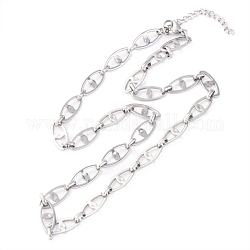 304 Stainless Steel Link Chain Necklaces, with Lobster Claw Clasps, Eye, Stainless Steel Color, 18.50 inch(47cm)