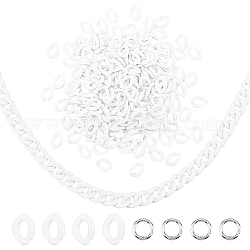Kits de fabrication de poignées de sac de bricolage pandahall elite, Y compris 200 pièces d'anneaux de liaison acryliques opaques et 4 pièces d'anneaux de porte à ressort en alliage, blanc, 19x13x4mm, diamètre intérieur: 5x9 mm