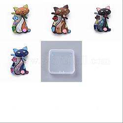 4Pcs 4 Colors Flower Cat Enamel Pin, Animal Alloy Brooch for Backpack Clothes, Electrophoresis Black, Mixed Color, 50.5x31.5x10mm, 1Pc/color