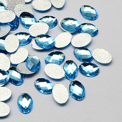 Transparent Faceted Oval Acrylic Hotfix Rhinestone Flat Back Cabochons for Garment Design, Deep Sky Blue, 10x14x3mm, about 1000pcs/bag