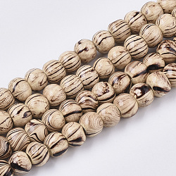 Brins de perles en bois naturel teint, avec motif ondulé, sans plomb, ronde, navajo blanc, 8.5x7mm, Trou: 2mm, Environ 139 pcs/chapelet, 36.61 pouce