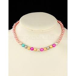 Mode Nachahmung Acryl Perle dehnbar Halsketten für Kinder, mit bunten lackiert Acrylperlen, rosa, 15 Zoll
